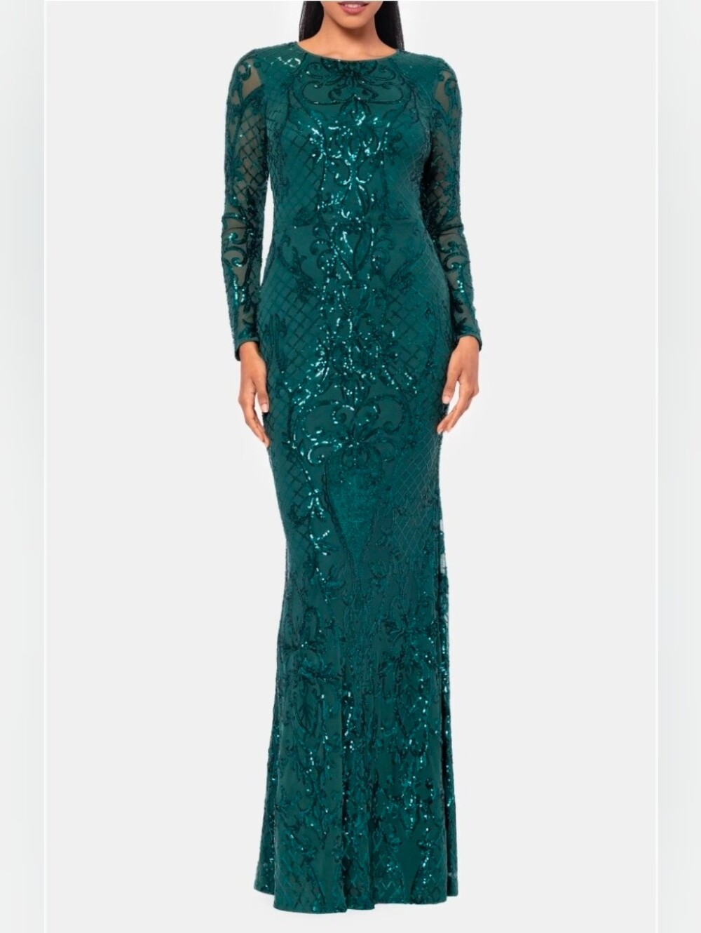 NWT B&A by Betsy & Adam Petite Sequin Long Sleeve Mermaid Gown (MSRP $280)